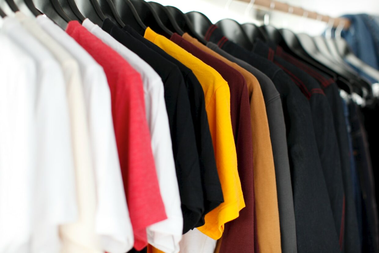 closeup of hanged shirts on rack